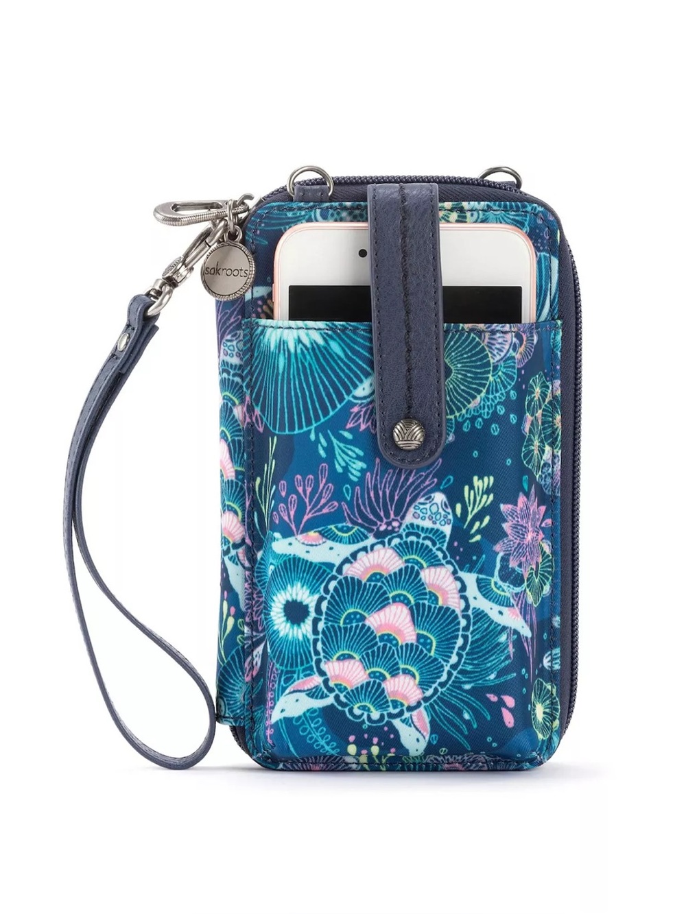 Sakroots Navy Teal Wristlet Phone Pouch with Strap  Women's Salinas Crossbody